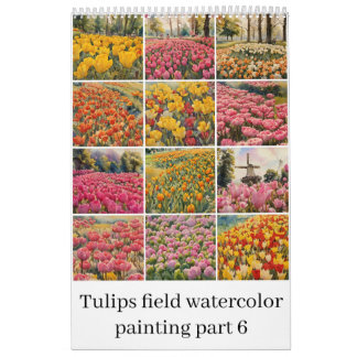 Calendrier Tulipes champ aquarelle peinture 6