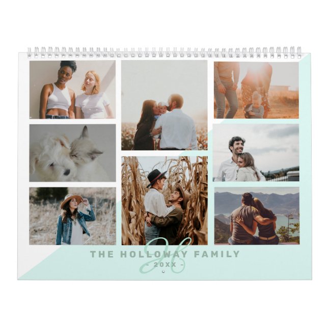 Calendrier Turquoise nom de famille monogramme bleu 20 photo  (Protection)