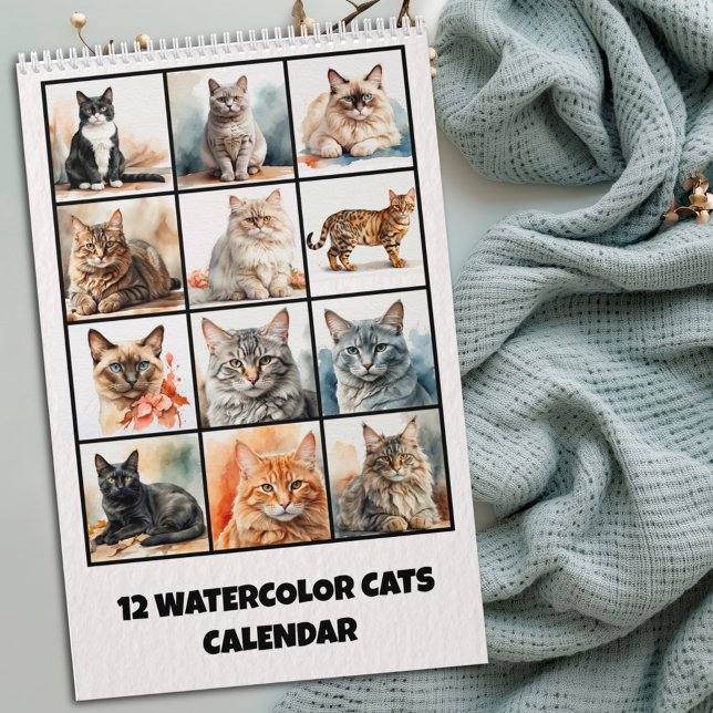 Calendrier Twelve Watercolor Cats Calendar (Créateur téléchargé)