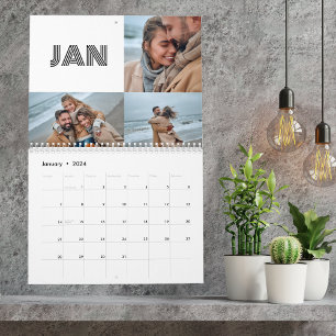 Calendrier Typographie blanche noire moderne 3 Famille de pho