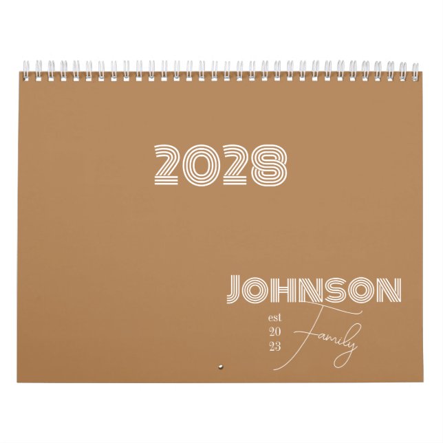 Calendrier Typographie minimaliste du nom de famille (Protection)