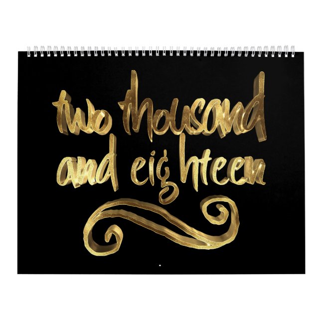 Calendrier Typographie noire élégante d'or de la bonne année (Protection)