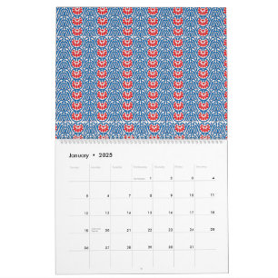 Calendrier un arrière - plan bleu aux motifs rouges et blancs