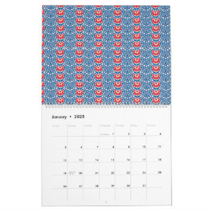 Calendrier un arrière - plan bleu aux motifs rouges et blancs