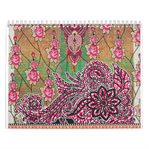 Calendrier un design d'un motif paisley rose et marron