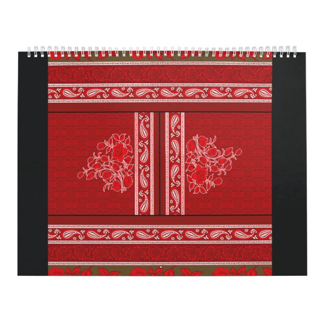 Calendrier un motif à croix avec fleurs rouges et vignes (Protection)