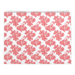 Calendrier un motif à fleurs rouge et blanc sur fond blanc