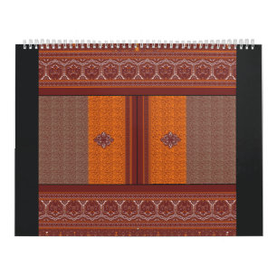 Calendrier un motif de point de croix en orange et marron