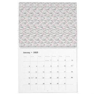 Calendrier Un motif floral raffiné en blanc et gris, présent