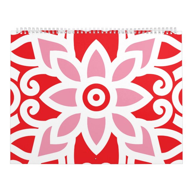 Calendrier un motif rouge et blanc avec une fleur (Protection)