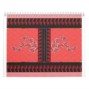 Calendrier un motif rouge et noir avec des fleurs