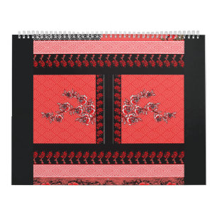 Calendrier un motif rouge et noir avec des fleurs
