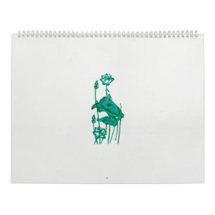 Calendrier un tableau d'une fleur et d'un poisson sur un doss