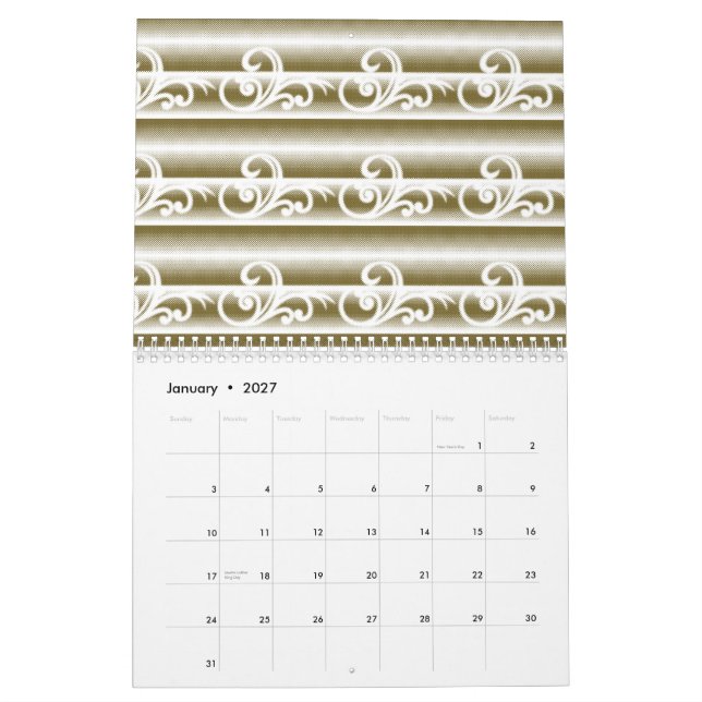 Calendrier Un tapis richement coloré présente une géométrie s (Jan 2027)