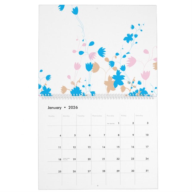 Calendrier Une charmante structure fleurie bleue et rose se (Jan 2026)