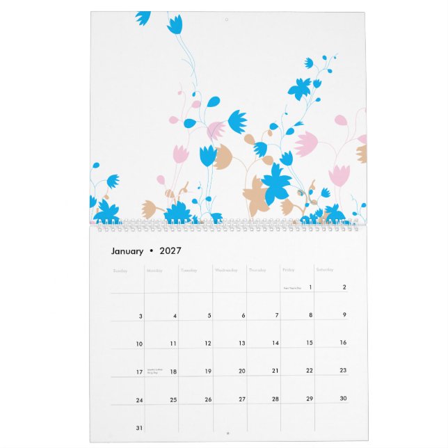Calendrier Une charmante structure fleurie bleue et rose se (Jan 2027)