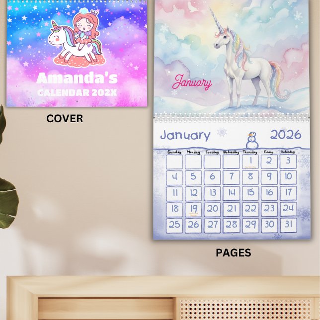 Calendrier Unicorn Dreams Personalized Kids Calendar 2026 (Créateur téléchargé)