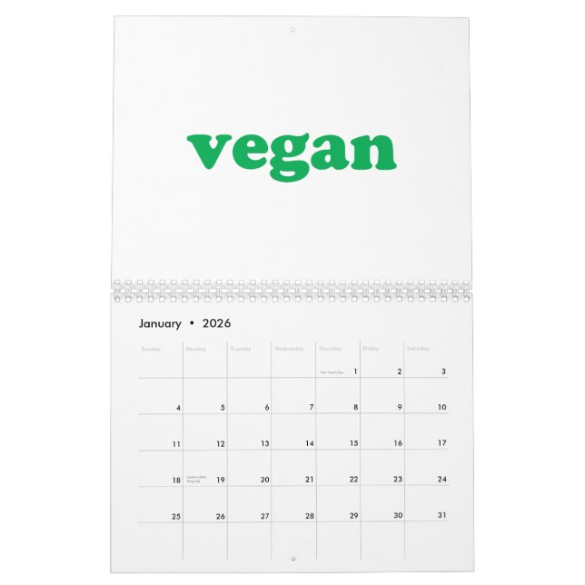 Calendrier Végétal blanc et vert typographie moderne (Jan 2026)