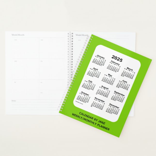 Calendrier vert jaune 2025 par Janz (Devant avec enveloppe)