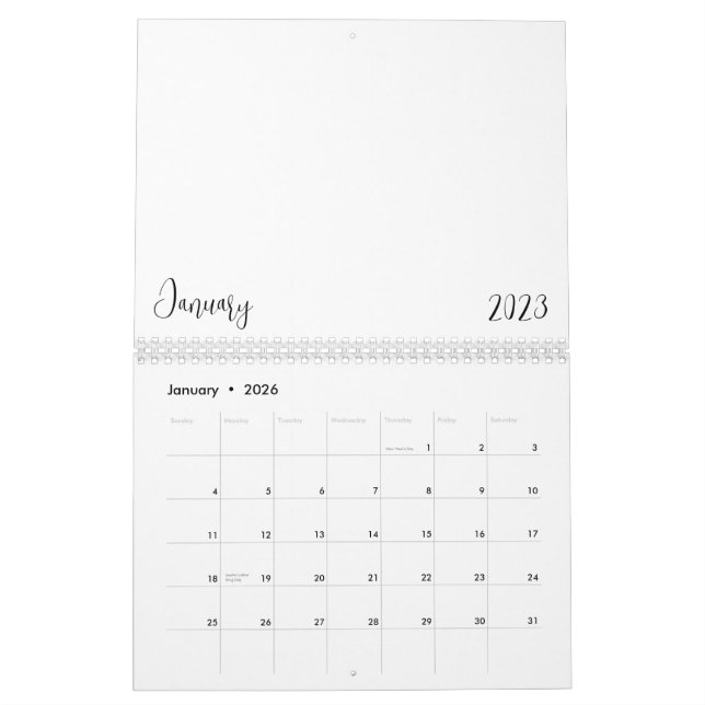 Calendrier vide 2023 avec texte (Jan 2026)