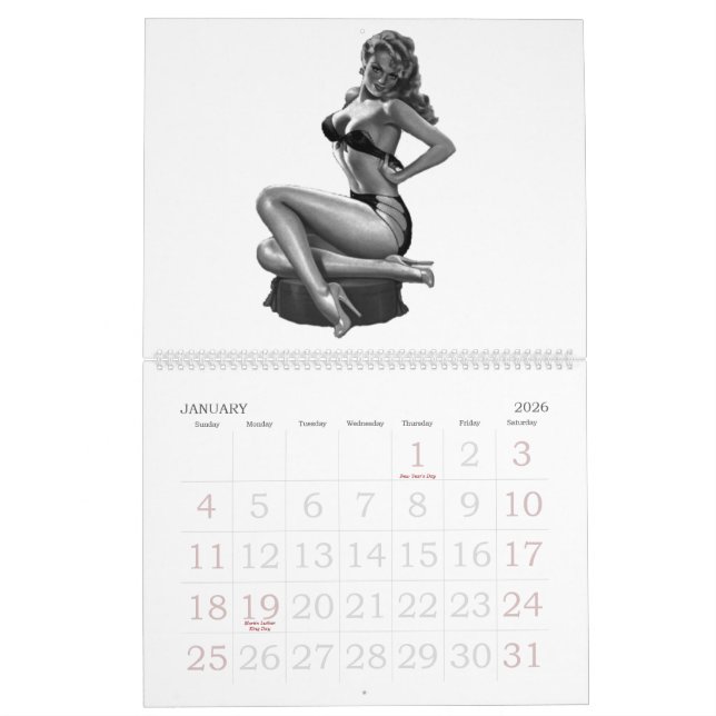 Calendrier Vintage fille-cache 13 images (Jan 2026)