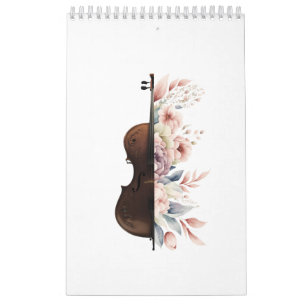 Calendrier Violon parmi les fleurs. Bouquet de fleurs.