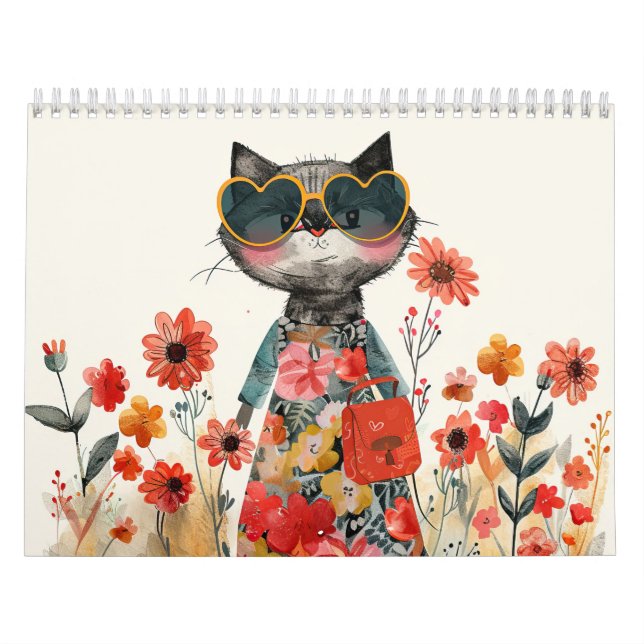Calendrier Watercolor Cat Illustrations Whimsical Feline  (Protection)
