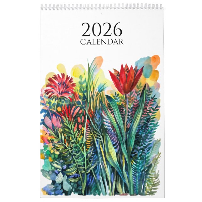 Calendrier Watercolor flowers and animals Calendar (Protection)