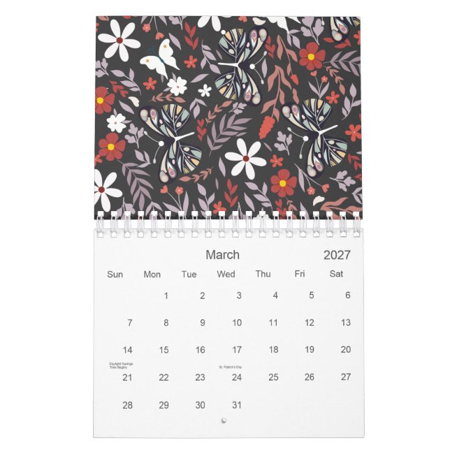 Calendrier Whimsical Floral and Butterfly Motif 2026 (Mar 2027)