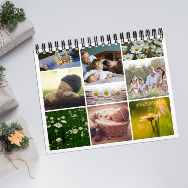 Calendrier White daisy family photo for grandparents Calendar (Créateur téléchargé)