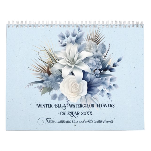 Calendrier Winter Blues Watercolor Flowers 20xx (Protection)