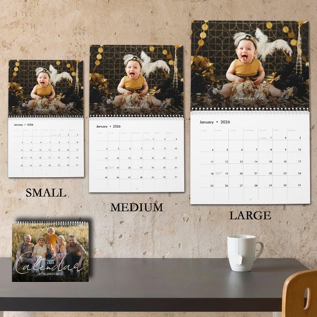 Calendrier Yearly Family Photo (MEDIUM SIZE selected on this custom family photo calendar, choose small or large when ordering)
