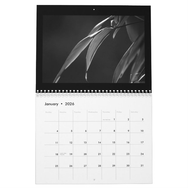Calendrier Zen en bambou noir et blanc 2015 (Jan 2026)