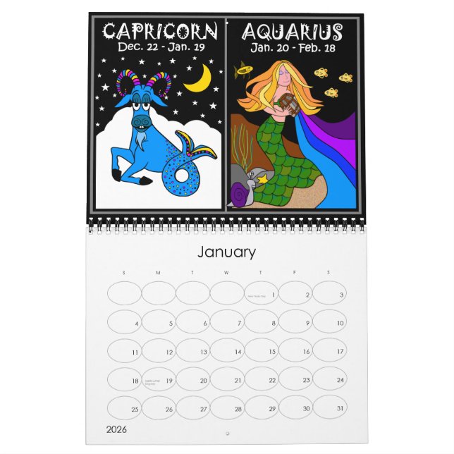 CALENDRIER ZODIAC 12 MOIS (Jan 2026)