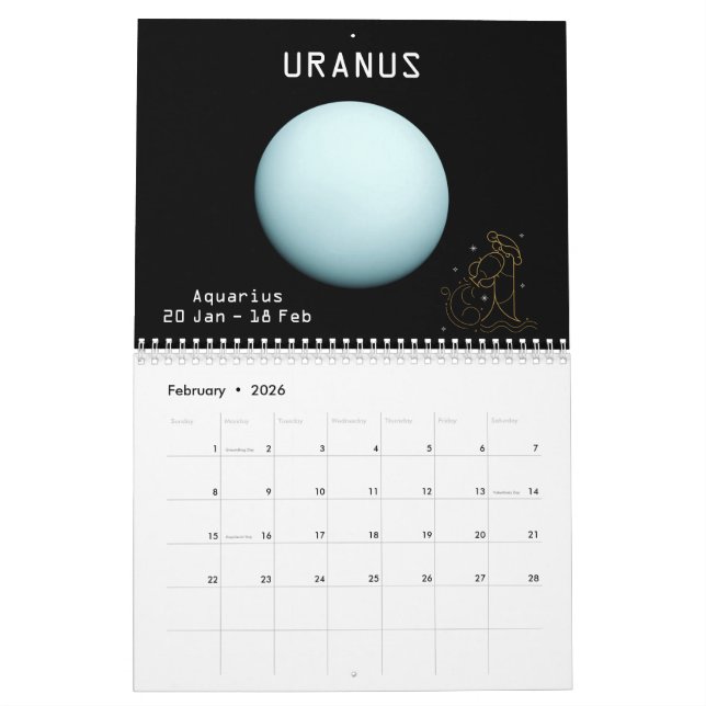 Calendrier Zodiac Planètes Parties scintillant Signes Étoile  (Feb 2026)
