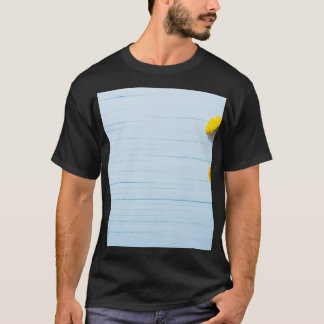 Calendula Flowers: Blue Wooden Background T-Shirt