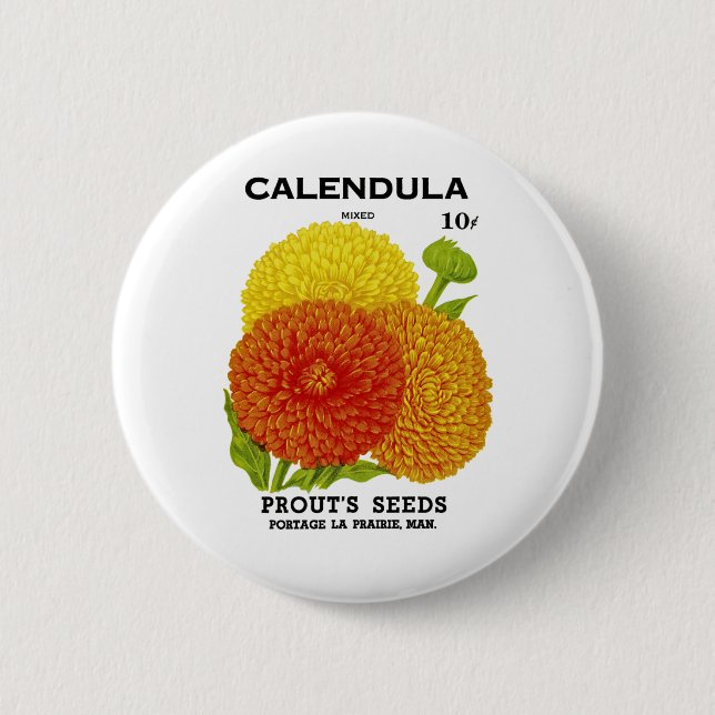 Calendula Vintage Seed Packet 2 Inch Round Button (Front)