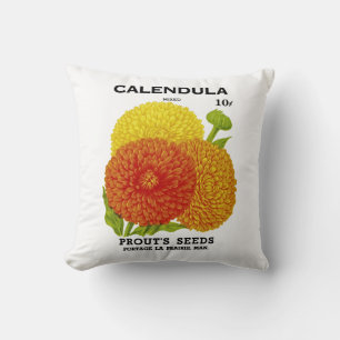 Calendula Vintage Seed Packet Throw Pillow