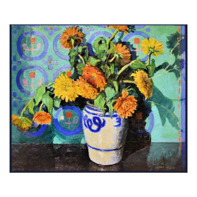 Calendulas, floral painting by Grant Wood Photo Print (Front)