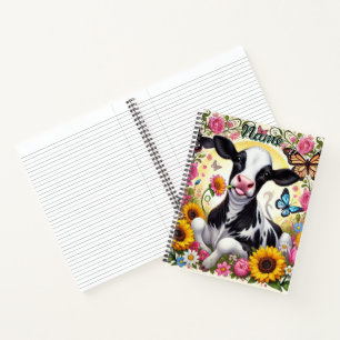 Calf in a Vibrant Floral and Butterfly Wonderland Notebook