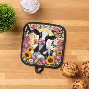 Calf in a Vibrant Floral and Butterfly Wonderland Pot Holder