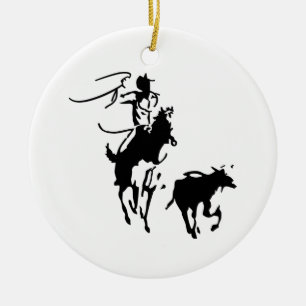 Calf Roping Ceramic Ornament