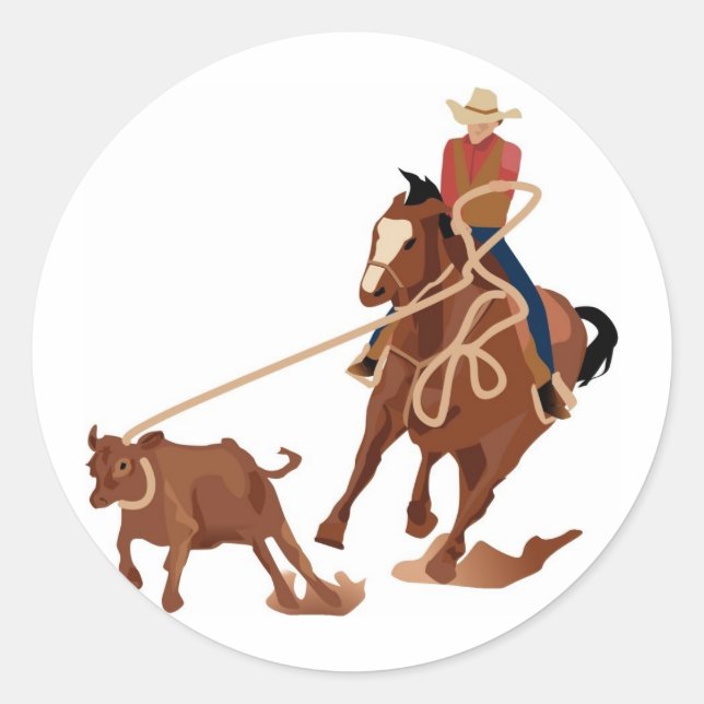 Calf Roping Classic Round Sticker (Front)