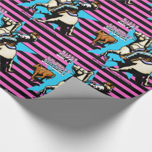 Calf Roping Rodeo Cowboy Cowgirl Happy Birthday Wrapping Paper