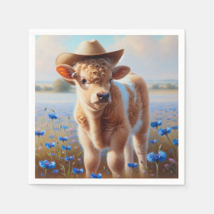 Calf With Cowboy Hat In Pasture  Napkin