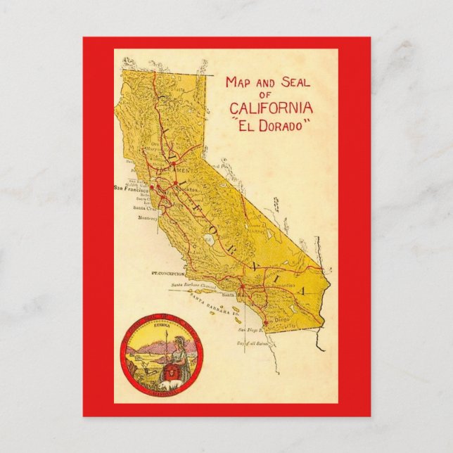 Calfornia State Vintage Map  Postcard (Front)