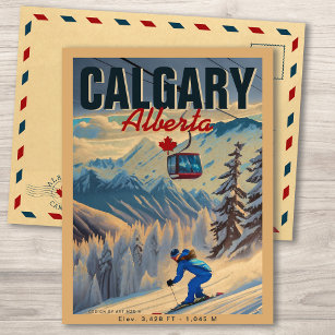 Calgary Alberta Canada Skiing Souvenirs 1950s Postcard