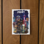 Calgary Alberta Skyline By Night Postcard<br><div class="desc">Colourful postcard showing the skyline by night of the canadian city Calgary in Alberta with its unique architecture and buildings. Makes a great souvenir and travel gift for every tourist.</div>