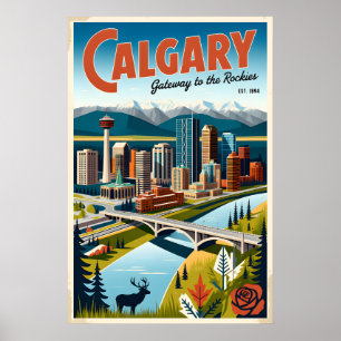 Calgary Canada Affiche d'art de voyage rétro