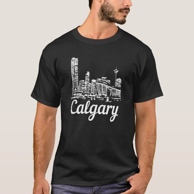 Calgary Canada City Skyline Silhouette Outline Ske T-Shirt (Front)